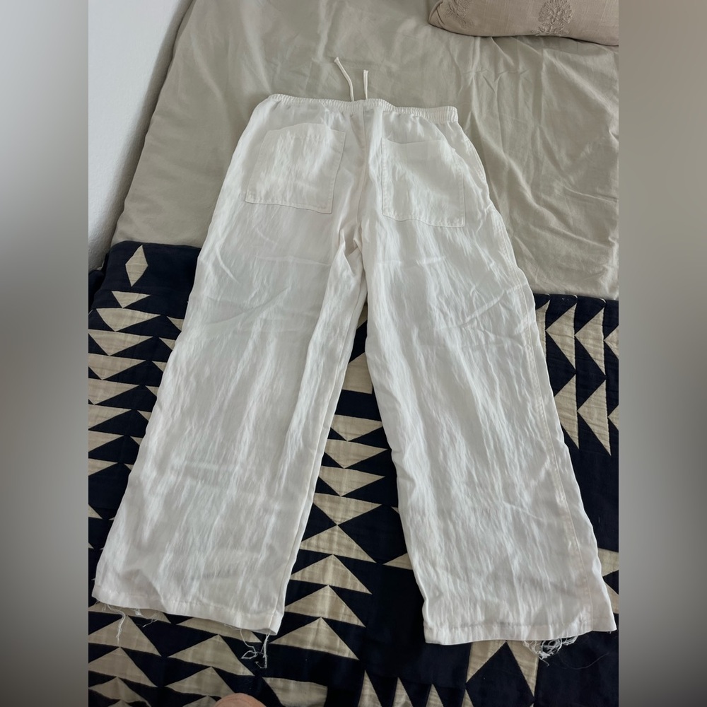 Zara White Cropped Linen Pants